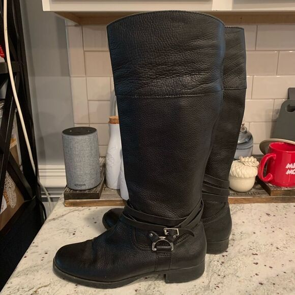 Lauren Ralph Lauren Black Leather Heeled Boots - Picture 2 of 6